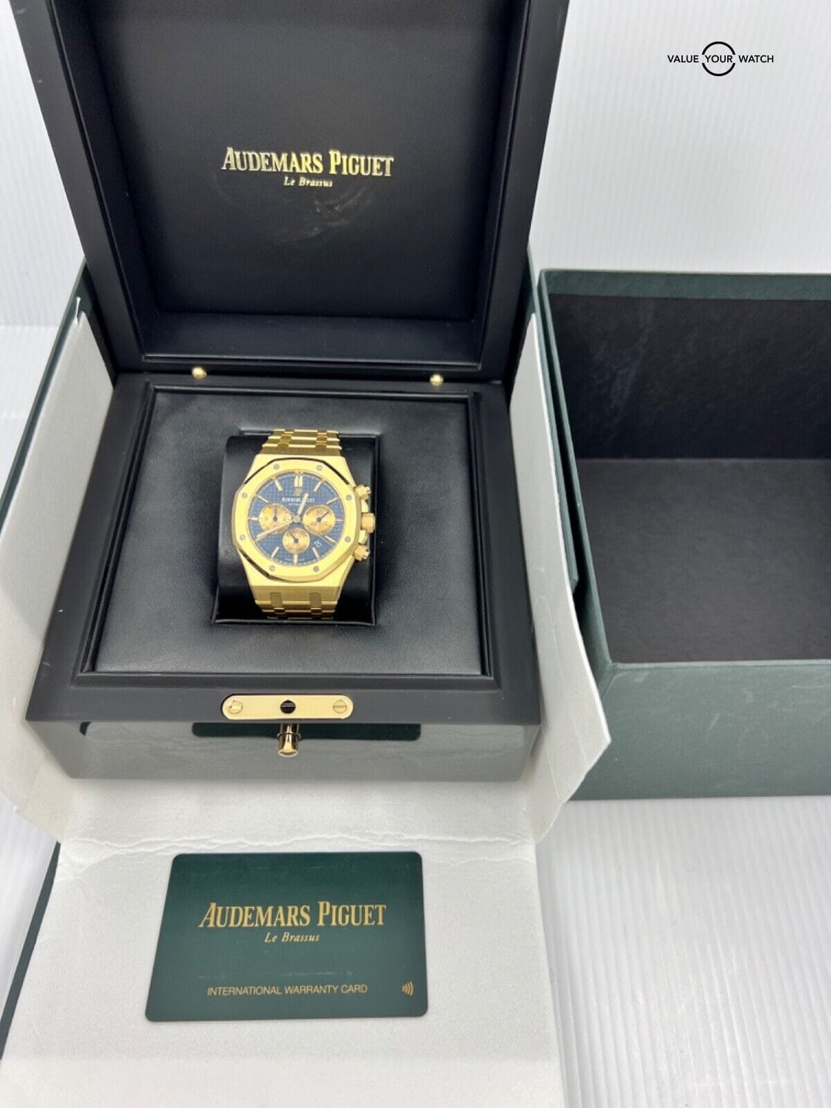 2018 Rare Yellow Gold Blue Dial 41mm 18k Royal Oak Chronograph Box + Card - Image 9
