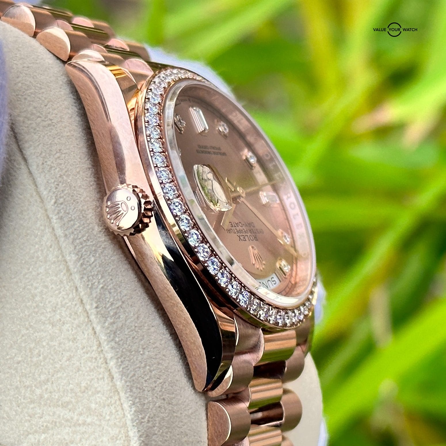 UNWORN 2022 Rolex Day-Date 36 18K Everose Gold Pink Rose Gold Diamond Bezel President 128345RBR - Image 4