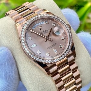 UNWORN 2022 Rolex Day-Date 36 18K Everose Gold Pink Rose Gold Diamond Bezel President 128345RBR