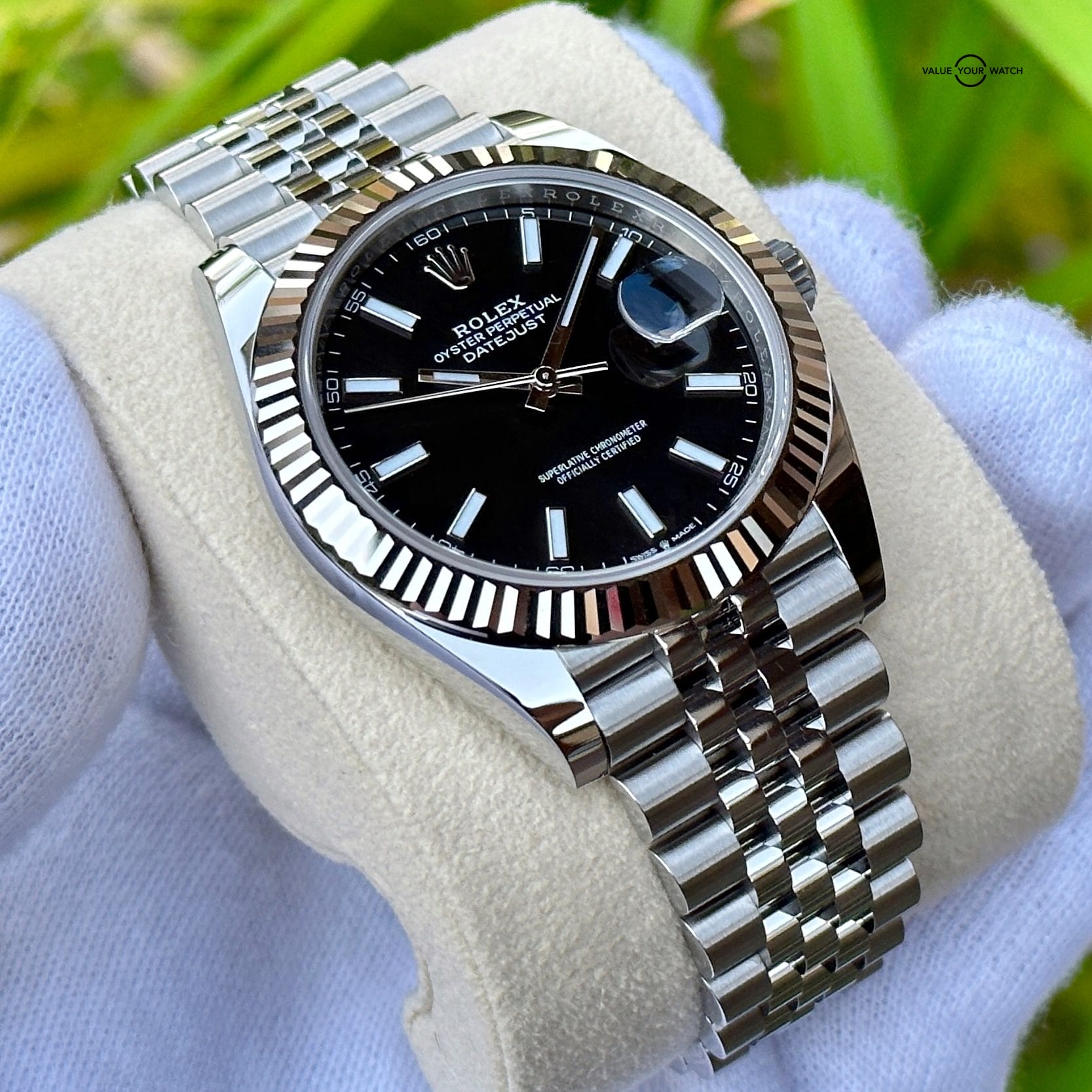 UNWORN 2022 Rolex Datejust 41 Oystersteel White Gold Fluted Bezel Black Dial Jubilee Bracelet 126334 Value Your Watch