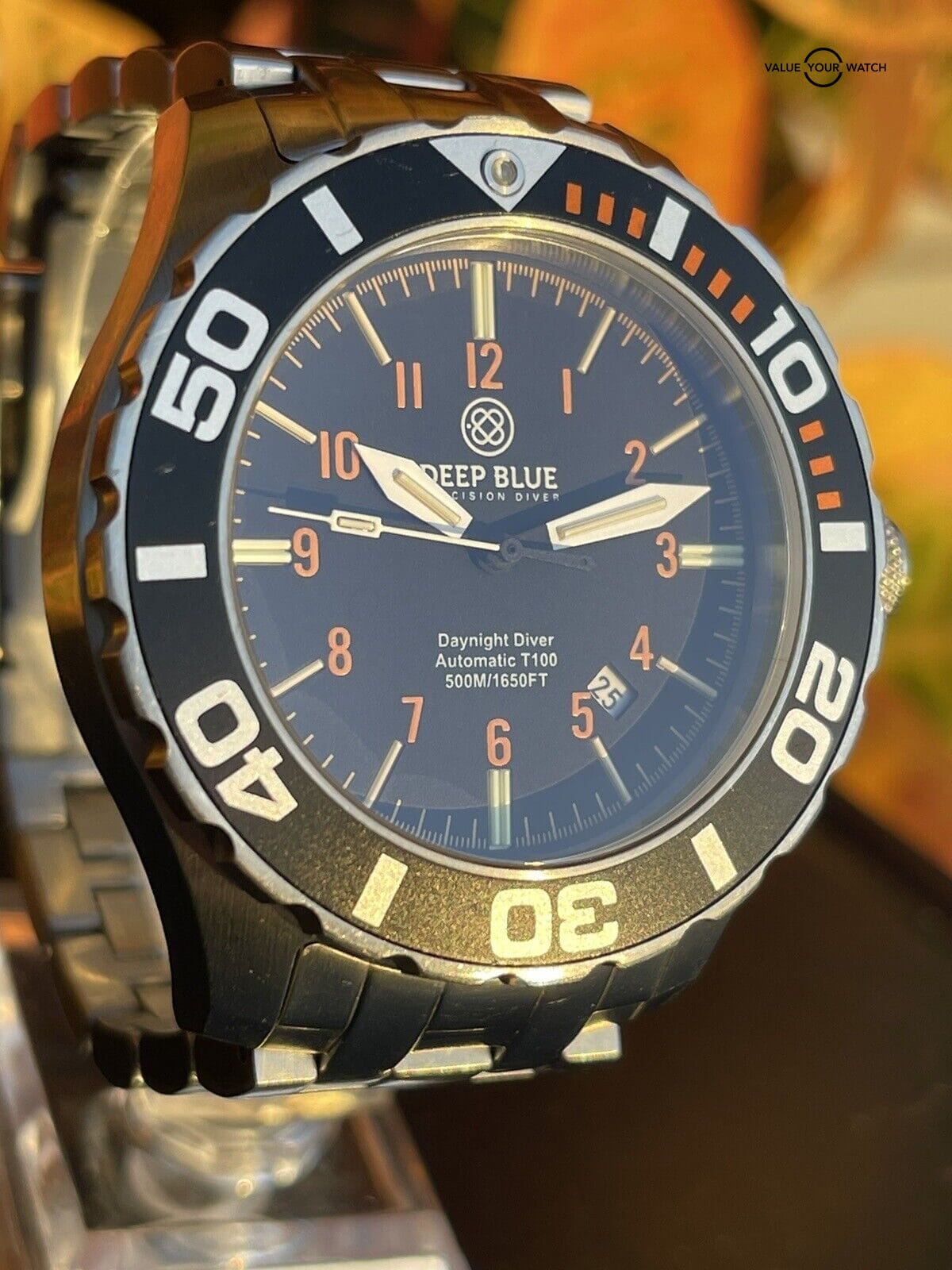 Deep Blue Daynight Pro Diver Automatic T 100 Flat Tube Watch Discontinued Model
