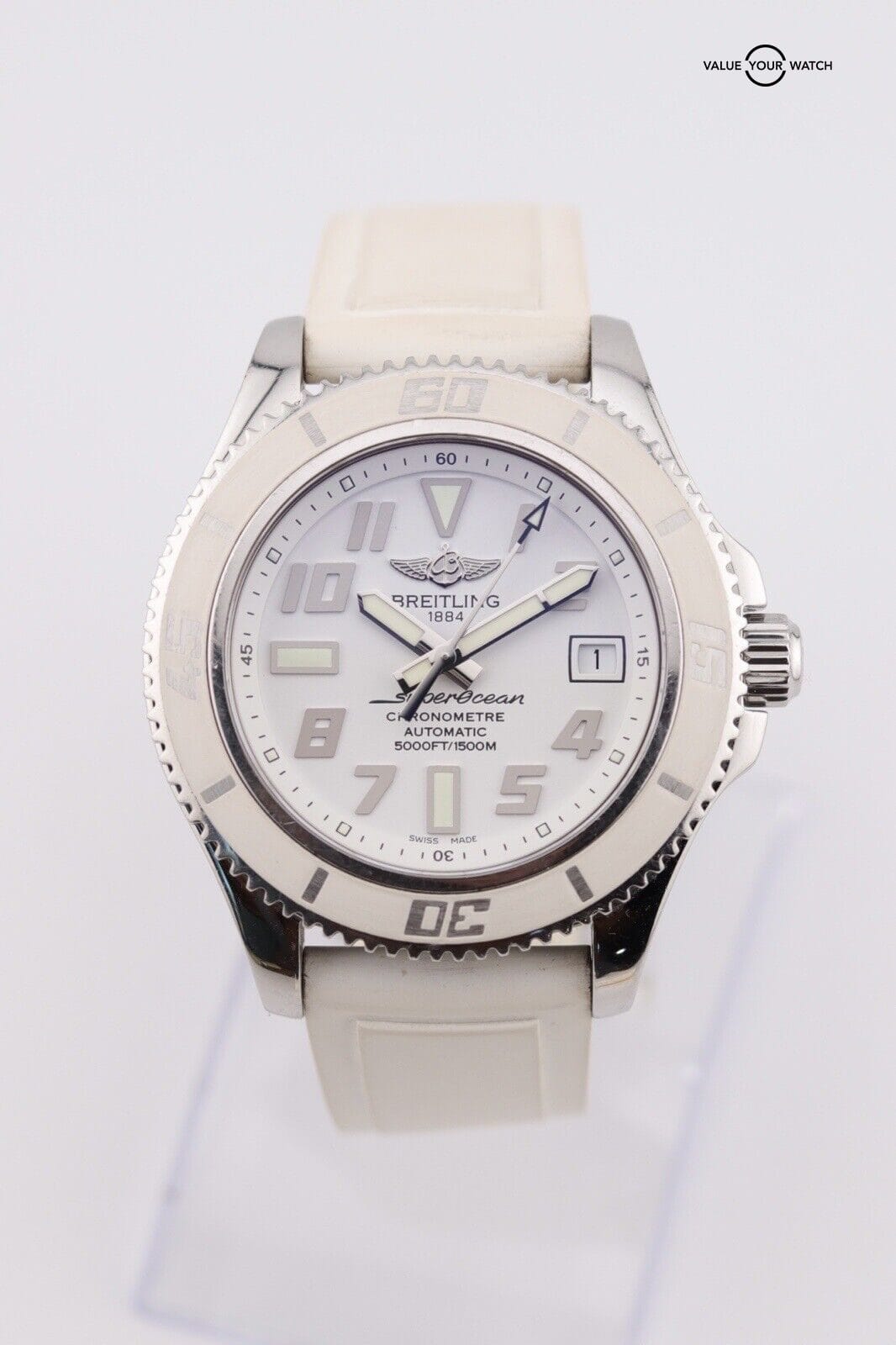Breitling Super Ocean 42 White Dial Rubber Strap Watch A17364 Complete - Image 4