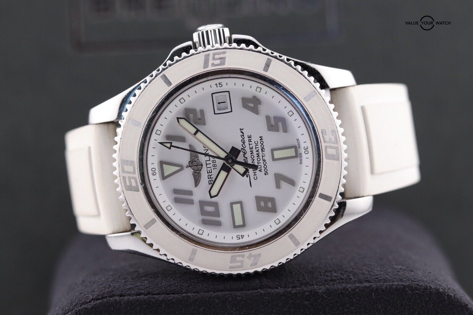 Breitling Super Ocean 42 White Dial Rubber Strap Watch A17364 Complete - Image 9