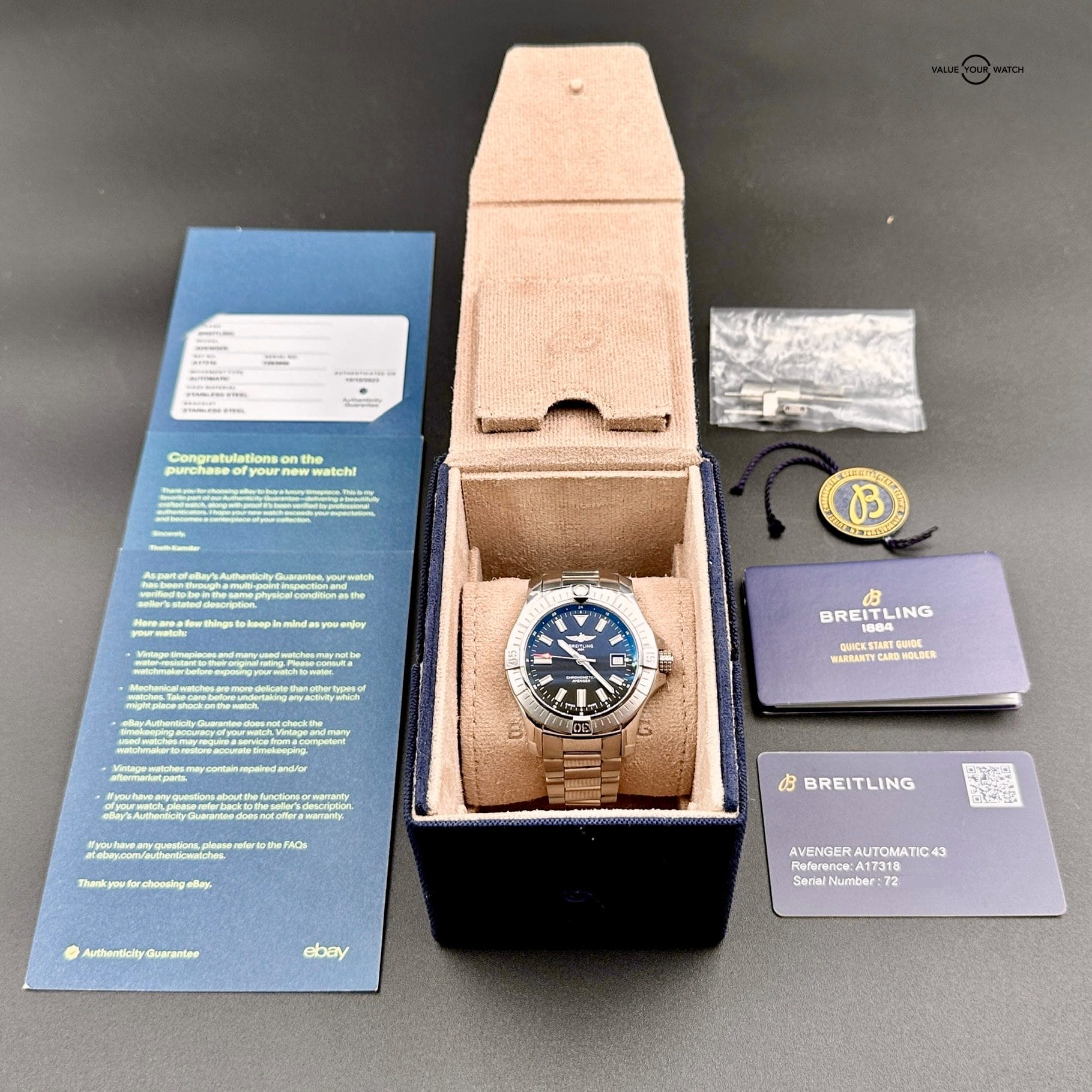 Breitling Avenger Automatic 43mm Black Dial Stainless Box Papers Card A17318 - Image 5