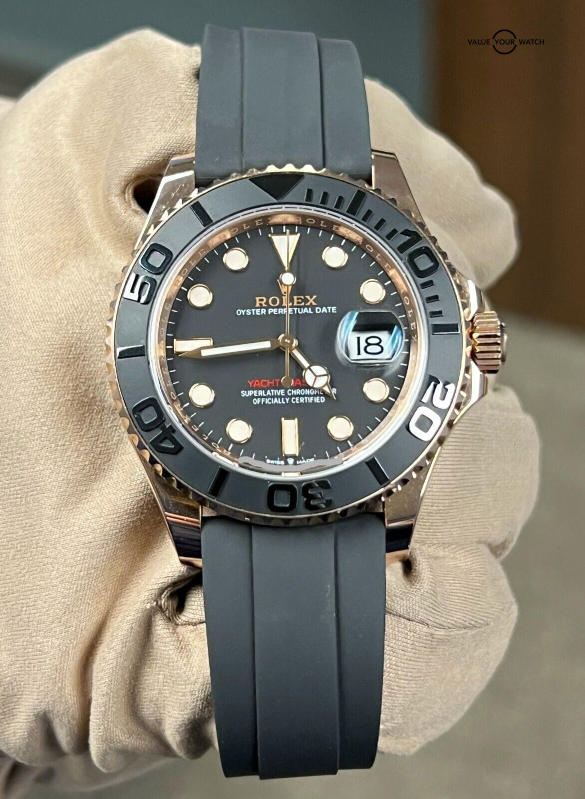 Rolex Yacht-Master 126655 18K Rose Gold 40mm Oysterflex BOX/PAPERS! - Image 12