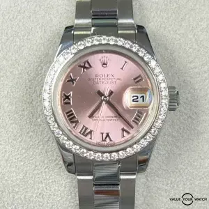 Rolex Lady Datejust 26mm 179384 Pink Dial FACTORY Diamond Bezel BOXES/PAPERS!