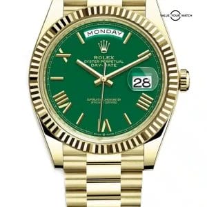 2023+ Unworn Rolex Day-Date 40 Green Roman Dial Yellow Gold Bracelet 228238