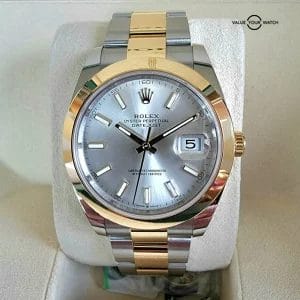 Rolex Datejust 41mm Gold and Steel Oyster Bracelet with Flat Bezel Full Set!