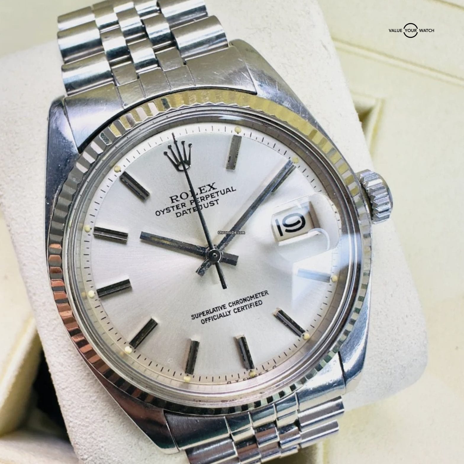 Rolex Datejust 36 SS jubilee silver dial ref 1601 birth year 1973