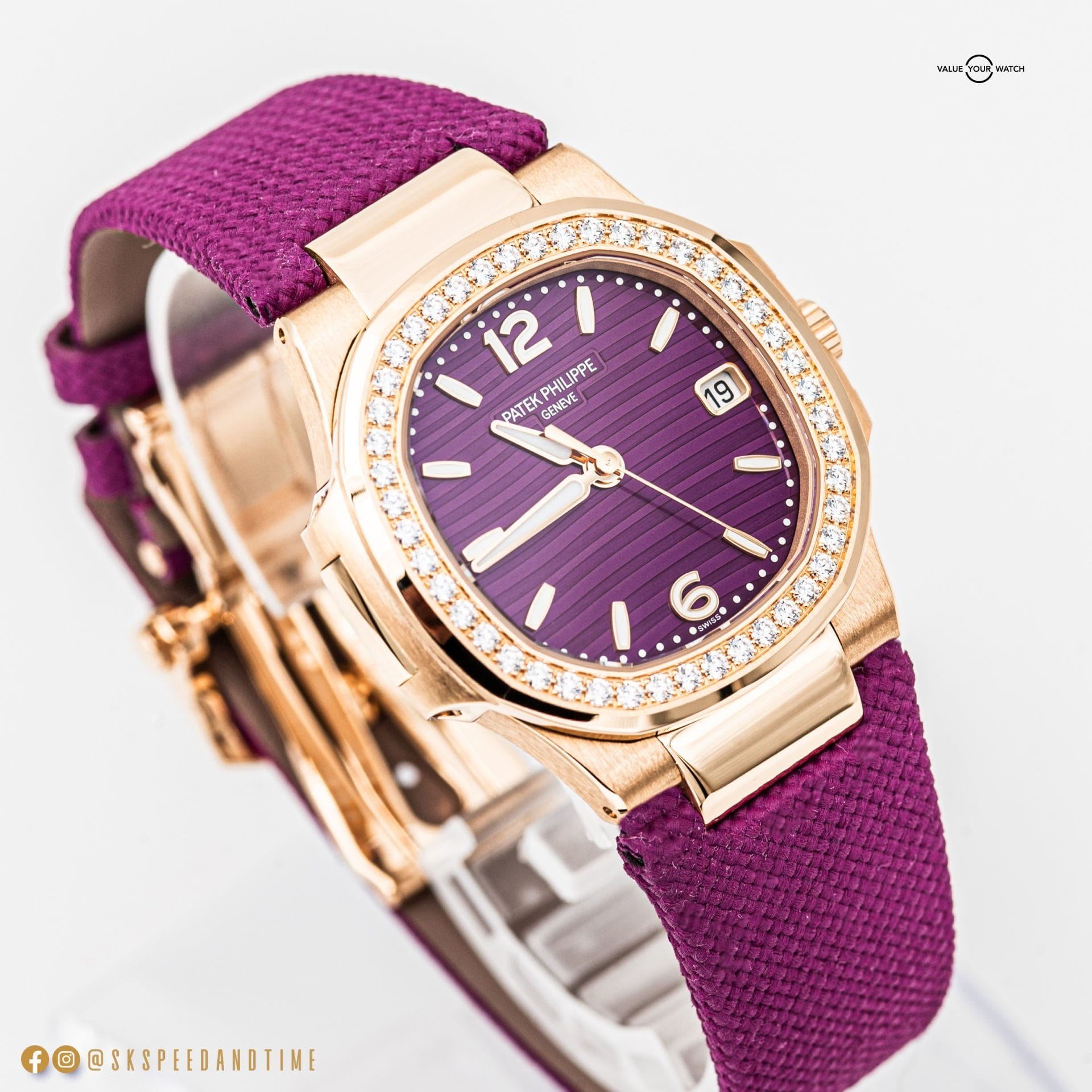 NEW Patek Philippe Nautilus Ladies 7010R-013 Rose Gold Diamond Bezel Violet - Image 7