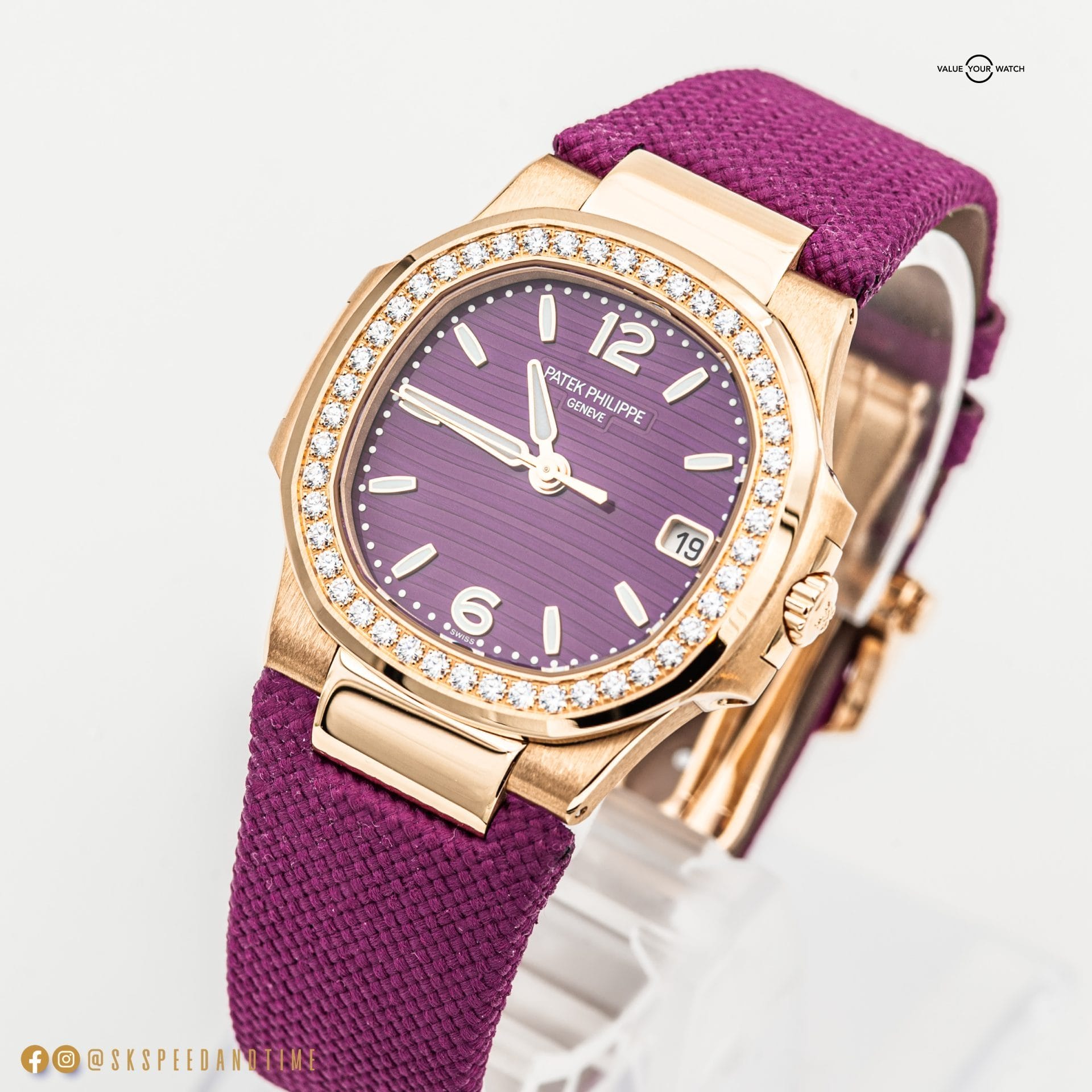 NEW Patek Philippe Nautilus Ladies 7010R-013 Rose Gold Diamond Bezel Violet - Image 6
