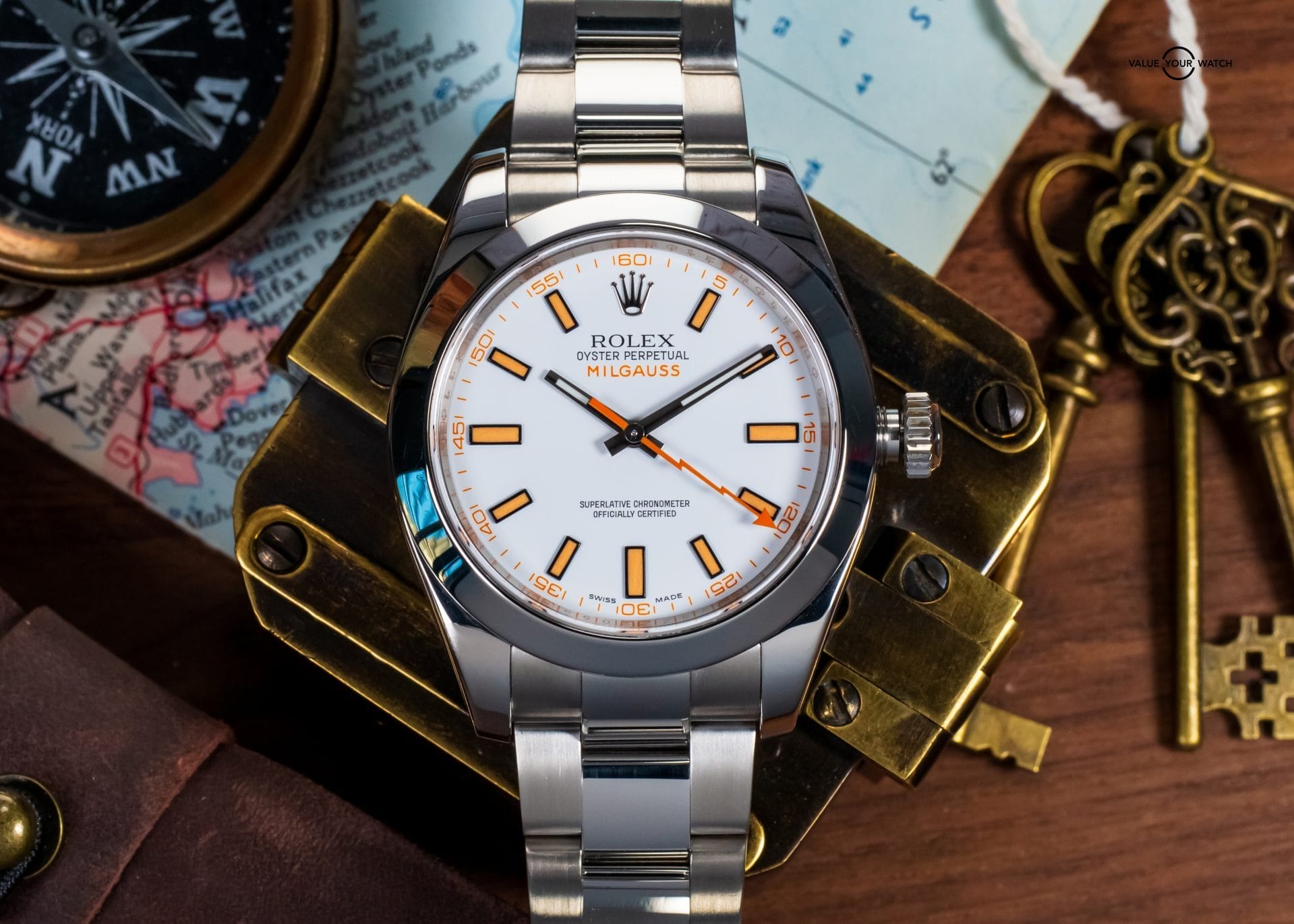 Rolex Milgauss White & Orange Dial 40mm Stainless Steel Automatic Watch 116400