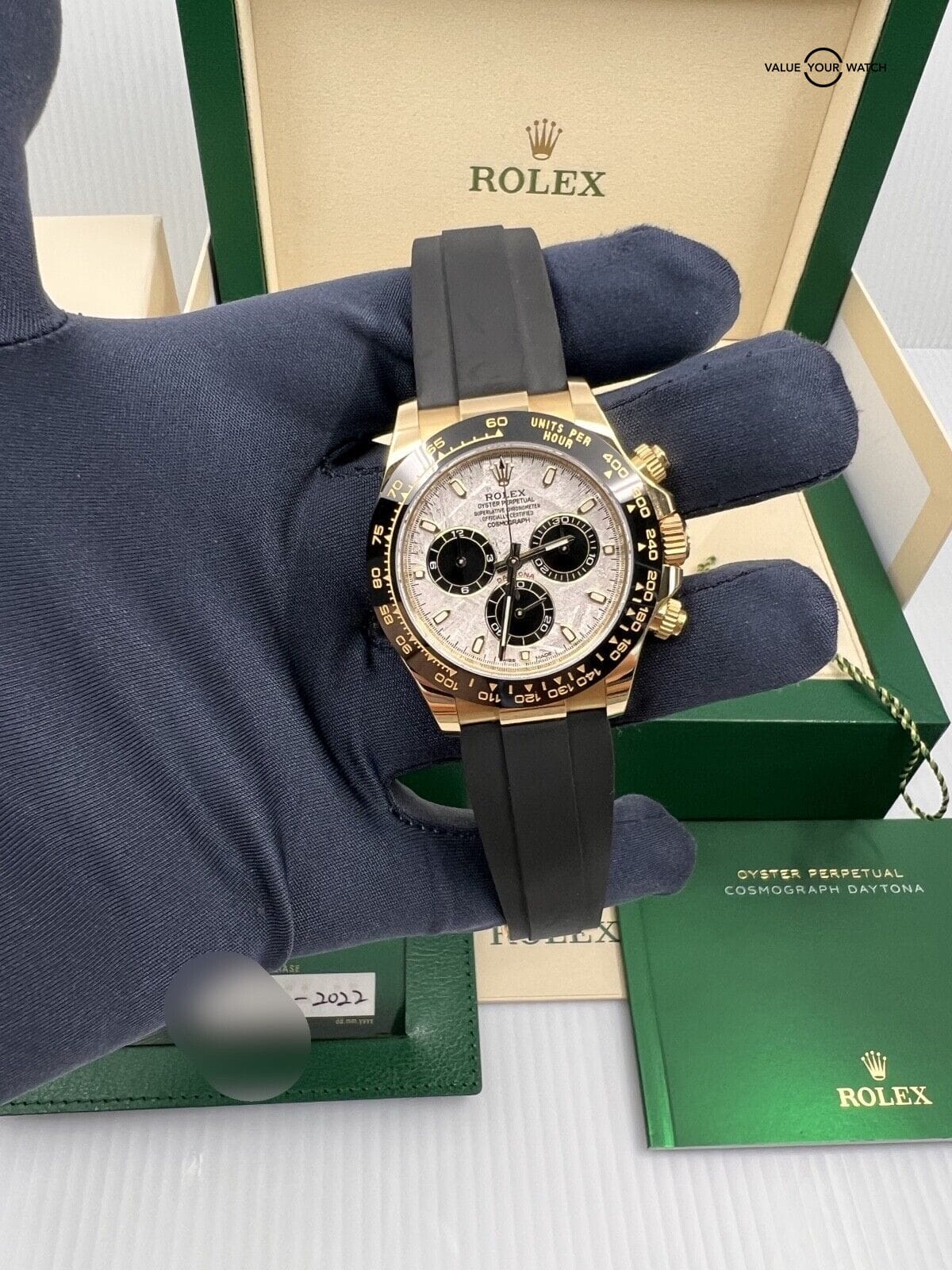 Rolex Mint White Tag Late 2022 Meteorite Dial 18k Yellow Gold Oysterflex Daytona