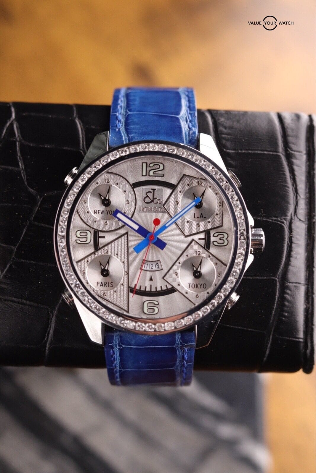 Jacob & Co 5 Time Zone Diamond Stainless Steel Watch - J&Co Appraisal Included