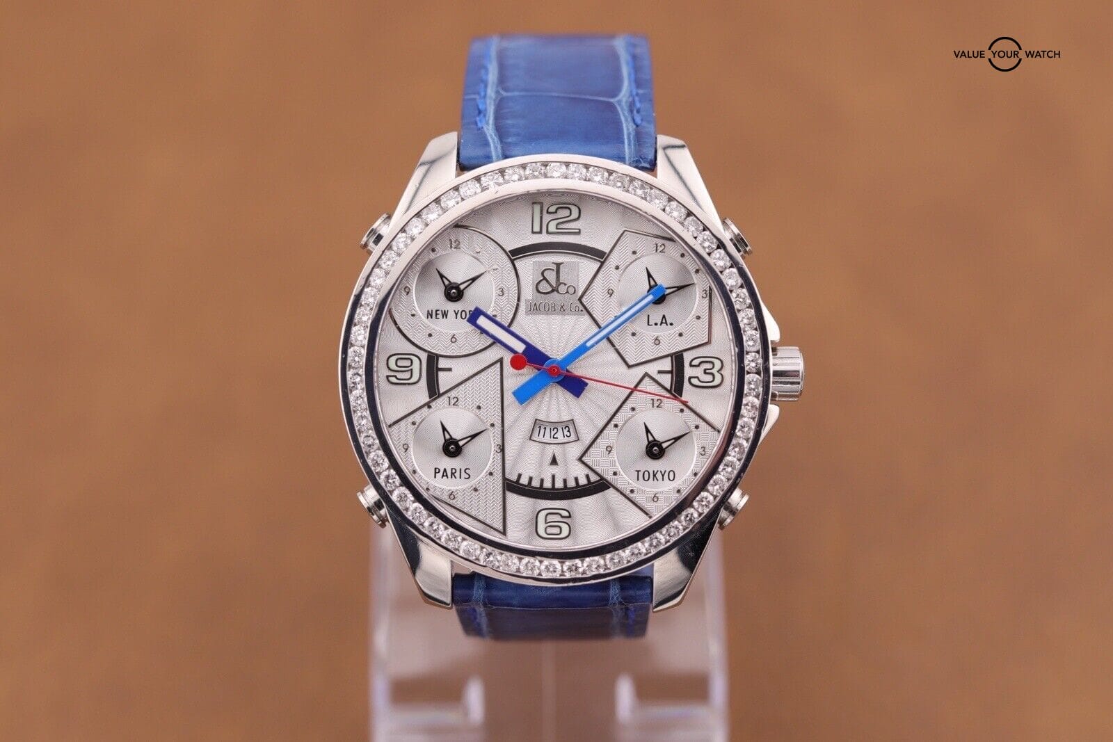 Jacob & Co 5 Time Zone Diamond Stainless Steel Watch - J&Co