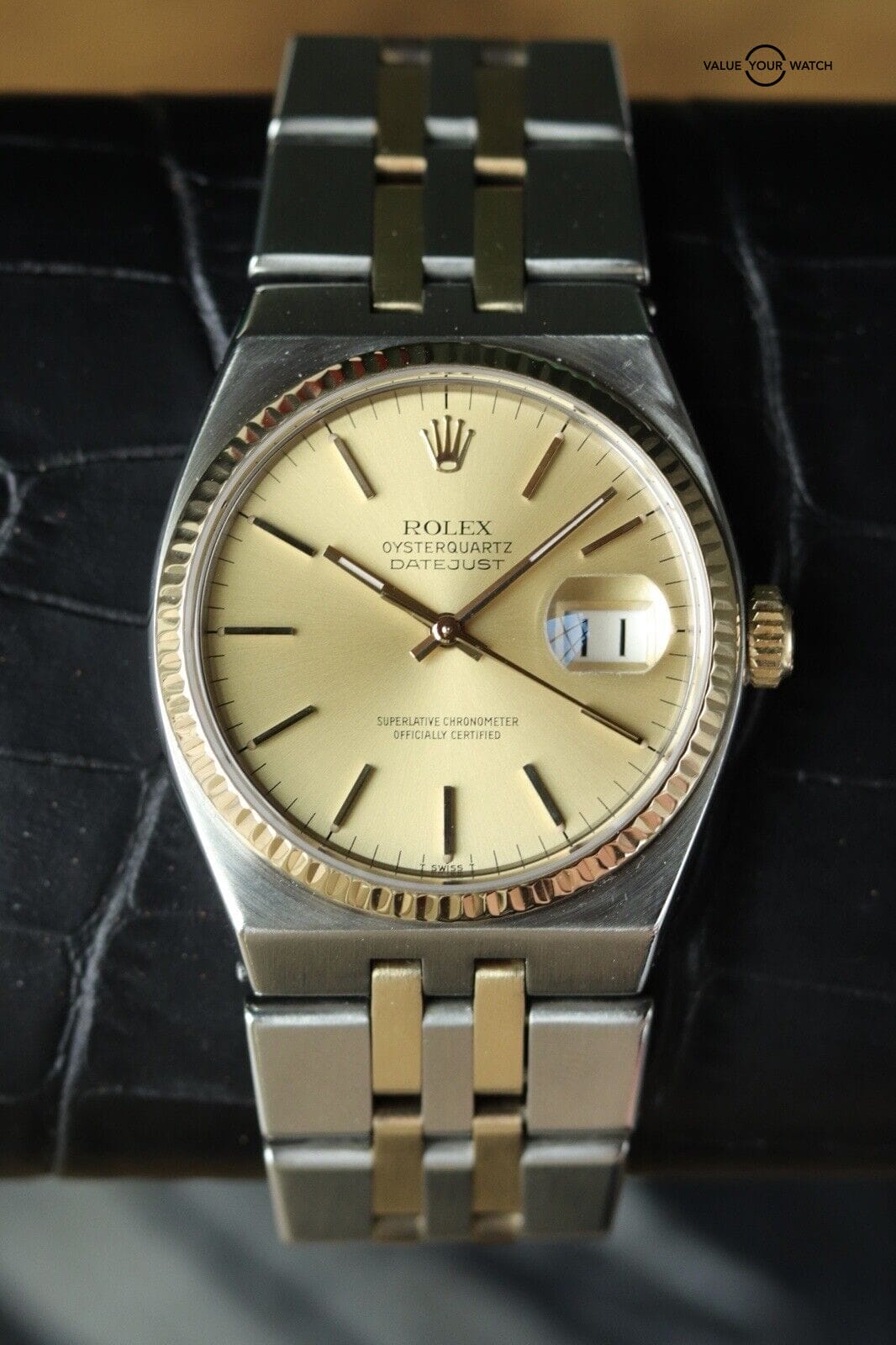 Rolex Datejust Oysterquartz 17013 Gold Champagne Dial 36mm 18k Men's Watch