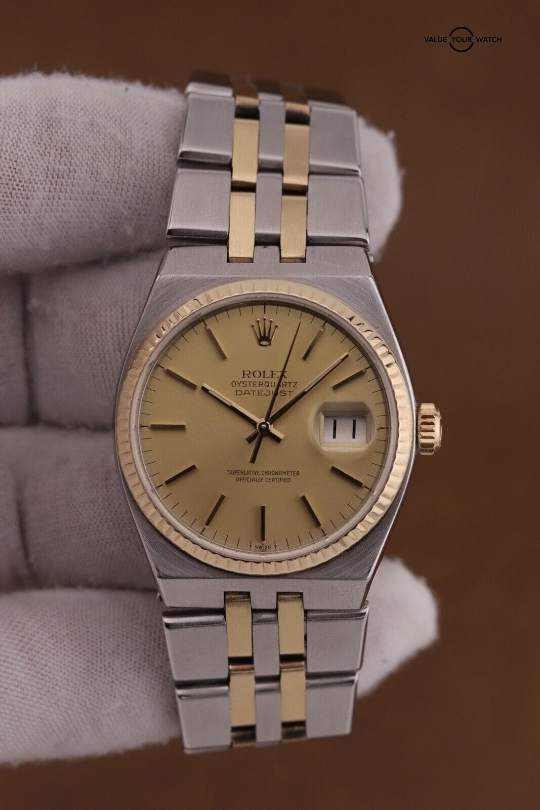 Rolex Datejust Oysterquartz 17013 Gold Champagne Dial 36mm 18k Men's Watch - Image 7