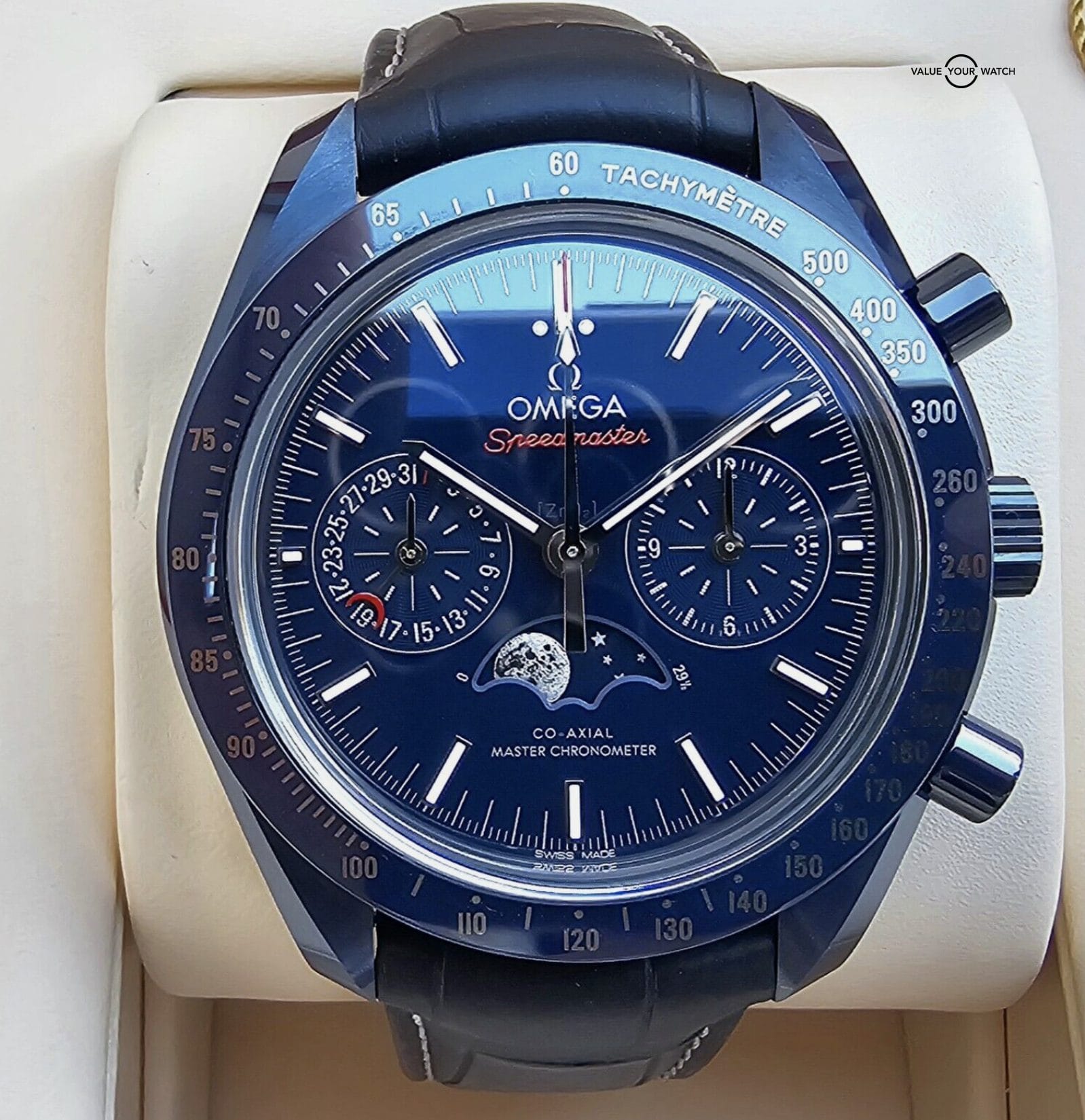 OMEGA Speedmaster Moonphase Blue Side Of The Moon Ceramic Full