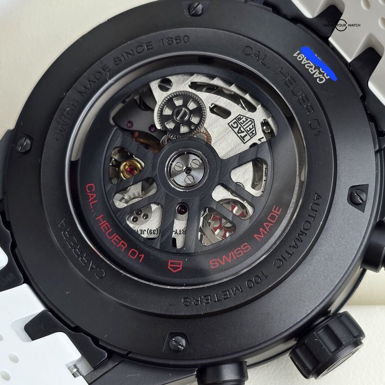 TAG Heuer Carrera Skeleton ceramic case, 2 straps Heuer 01 movement Full Set! - Image 5