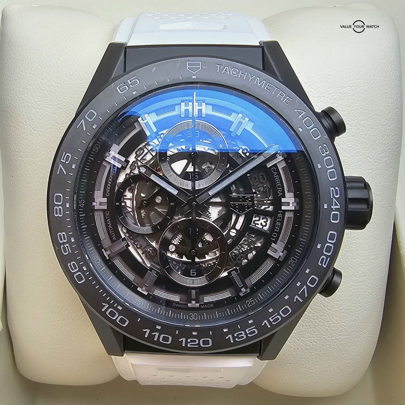 TAG Heuer Carrera Skeleton ceramic case, 2 straps Heuer 01 movement Full Set! - Image 11