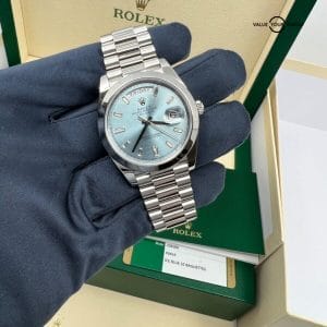 2019 MINT Papers Rolex President Day-Date 40mm Ice Blue Baguette Diamond Dial