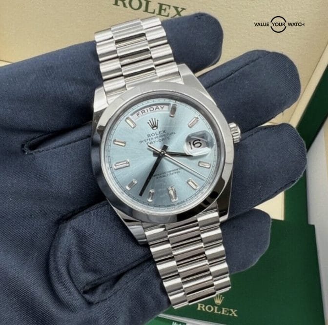 2019 MINT Papers Rolex President Day-Date 40mm Ice Blue Baguette Diamond Dial - Image 8