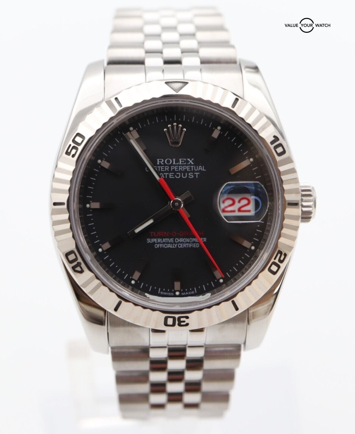 Rolex Datejust Turn-O-Graph 116264 Black Dial Jubilee Stainless Steel SERVICED! - Image 10