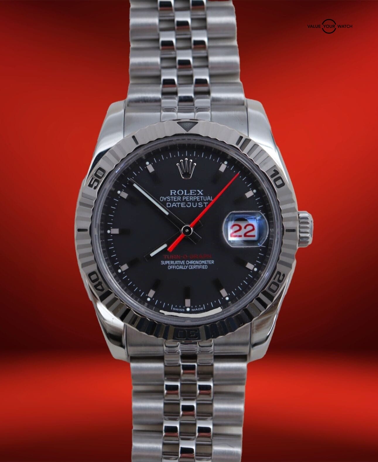 Rolex Datejust Turn-O-Graph 116264 Black Dial Jubilee Stainless Steel SERVICED! - Image 14