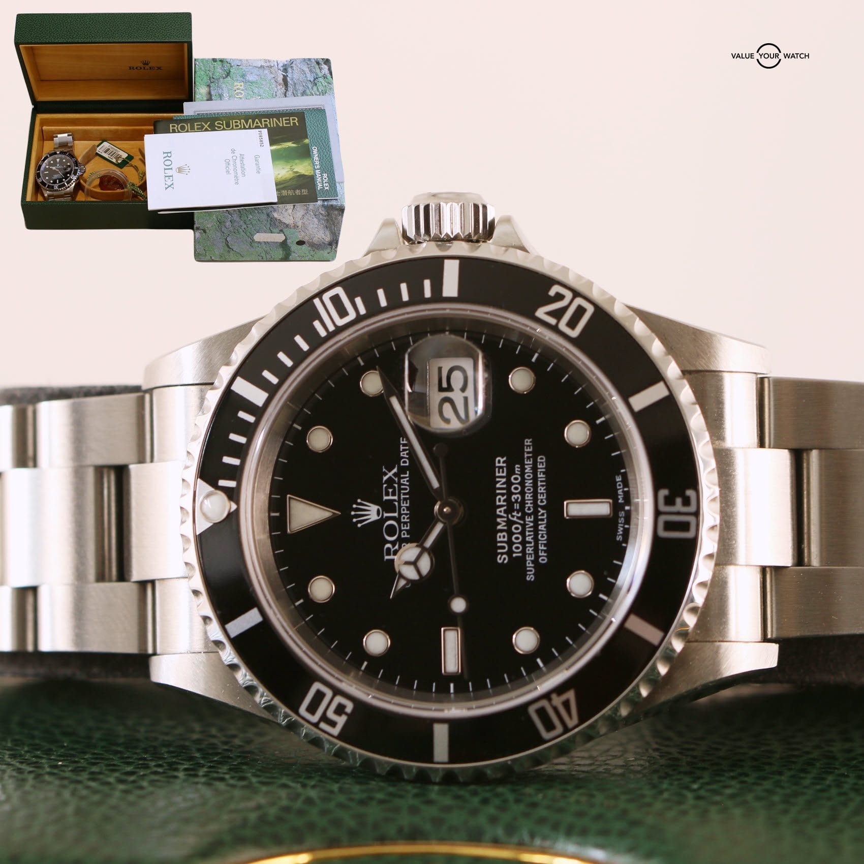 Rolex Submariner Date Full Box Papers Steel Black dial 2003 Intl Ship 16610 snF0