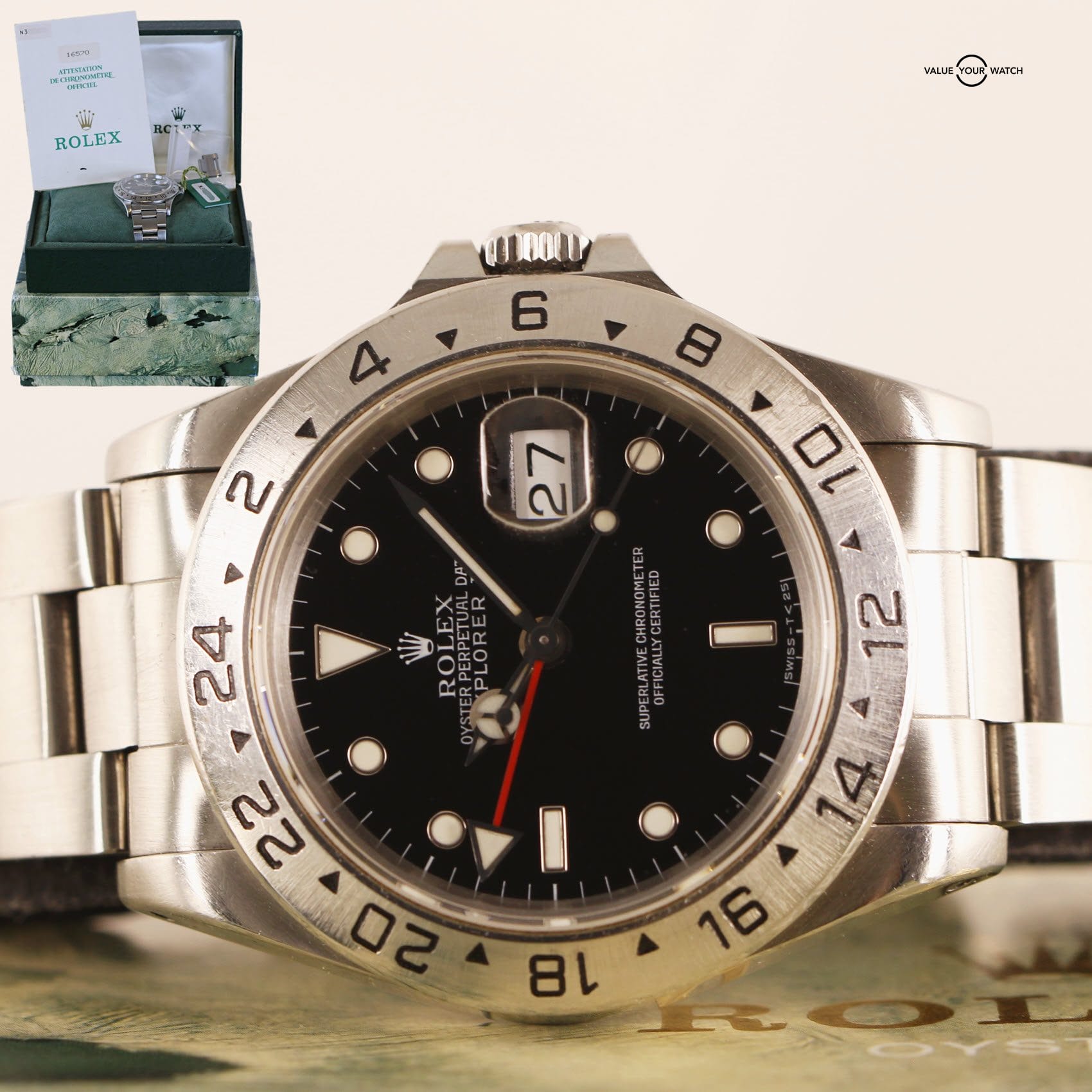 Rolex Explorer II 1993 Box Papers 16570 Black GMT Intl Ship