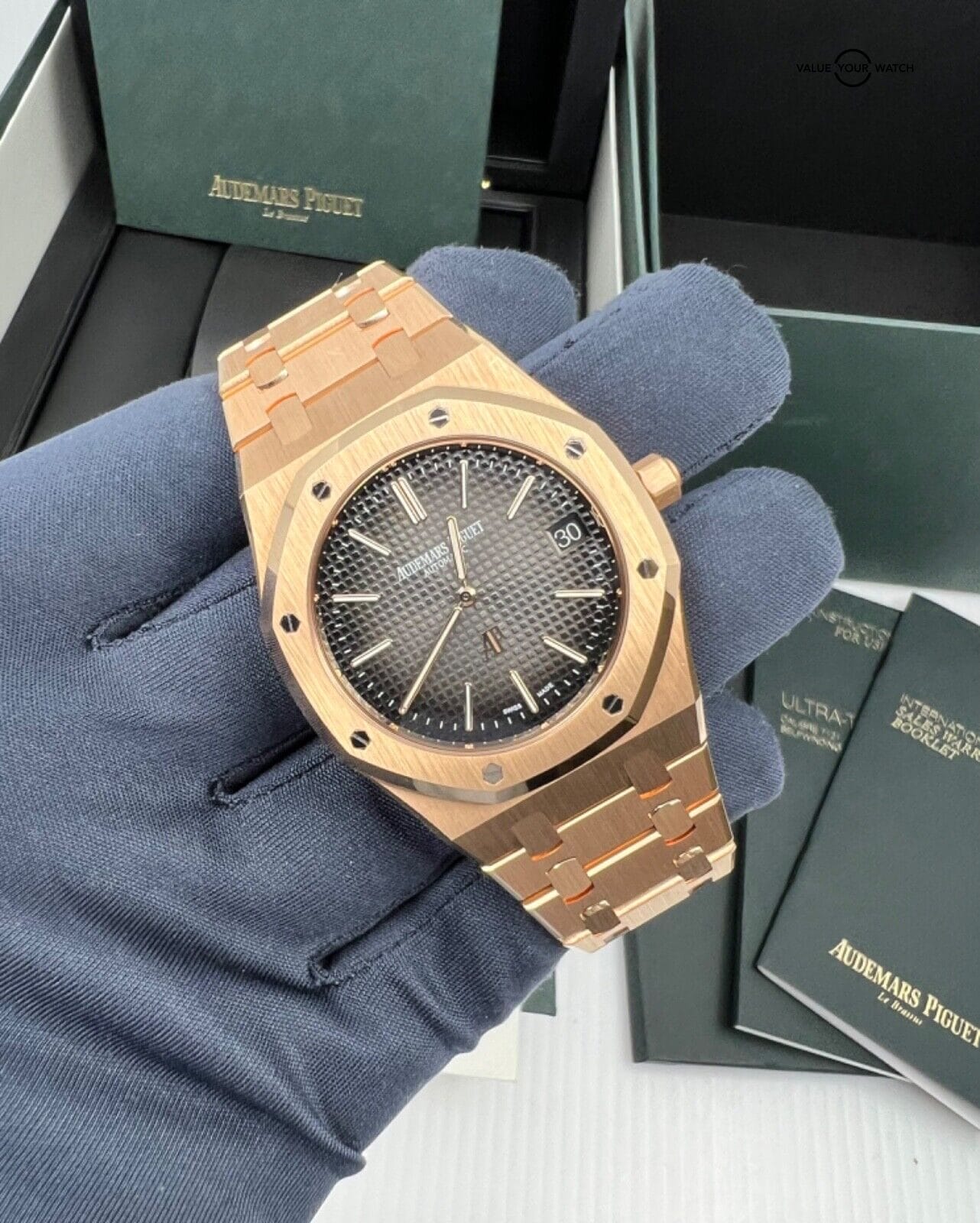 50th Anniversary Box Papers 18k Rose Gold Chocolate Brown Fume Smoke Dial PAPERS