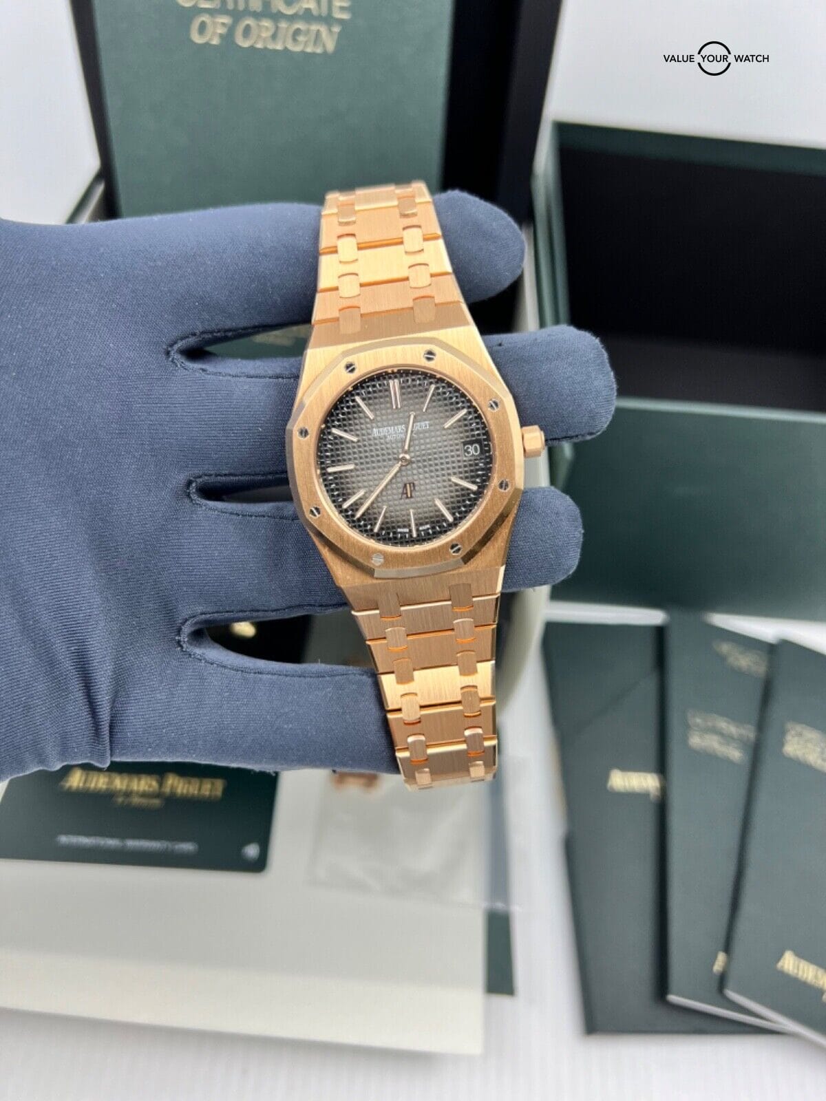 50th Anniversary Box Papers 18k Rose Gold Chocolate Brown Fume Smoke Dial PAPERS - Image 3