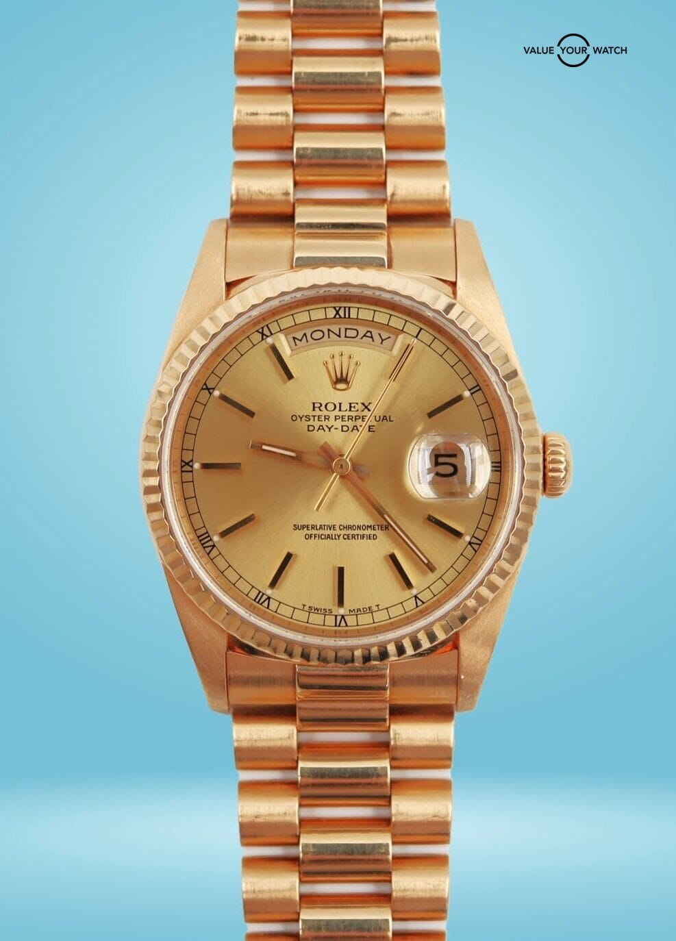 1990 Rolex Day Date President 18238 18K Yellow Gold Champagne Dial