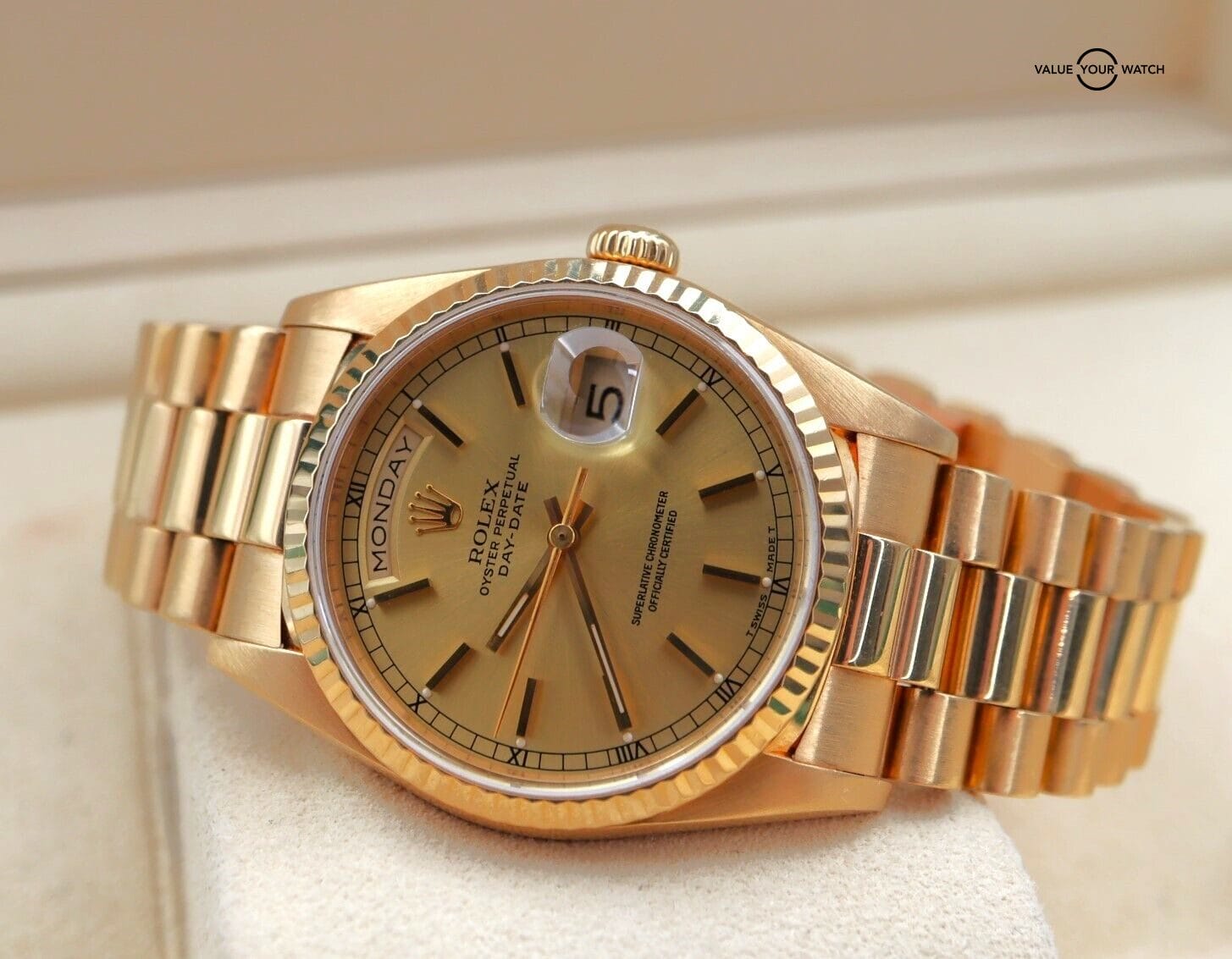 1990 Rolex Day-Date President 18238 18K Yellow Gold Champagne Dial