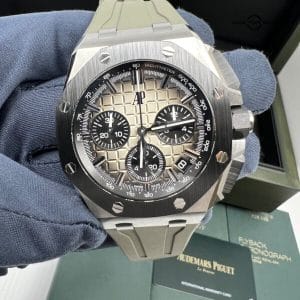 2022 Mint Box Papers Smoke Taupe Dial 43mm Ceramic Steel Royal Oak Offshore Chro