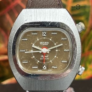 Vintage Sicura Signal Mechanical Alarm Watch Rare Brown Dial Runs Estate Sale