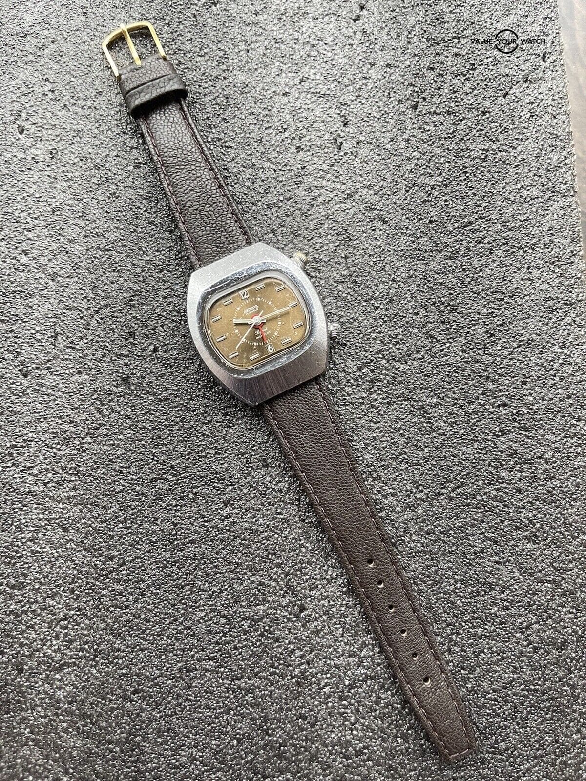 Vintage Sicura Signal Mechanical Alarm Watch Rare Brown Dial Runs Estate Sale - Image 6