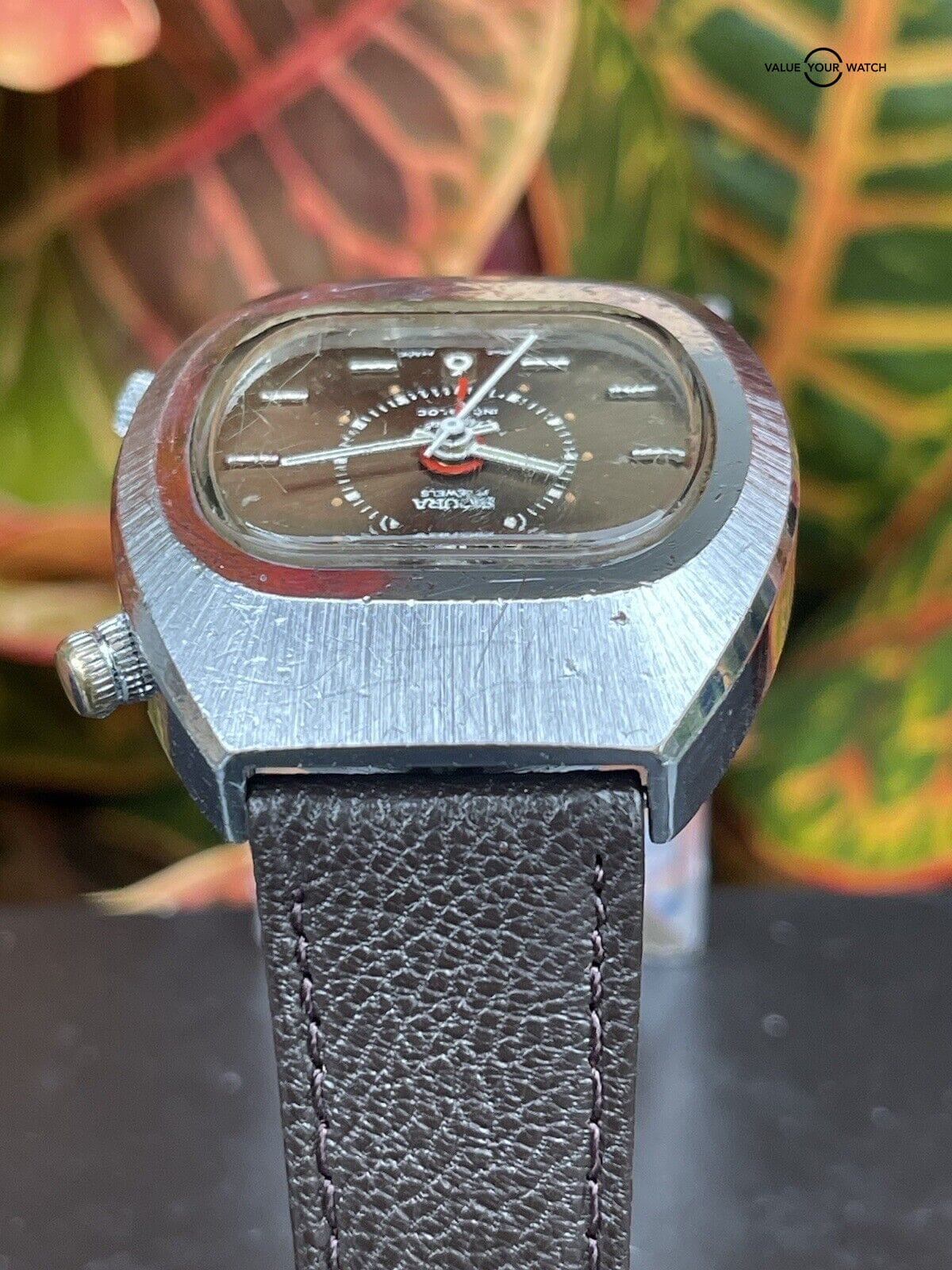 Vintage Sicura Signal Mechanical Alarm Watch Rare Brown Dial Runs Estate Sale - Image 7