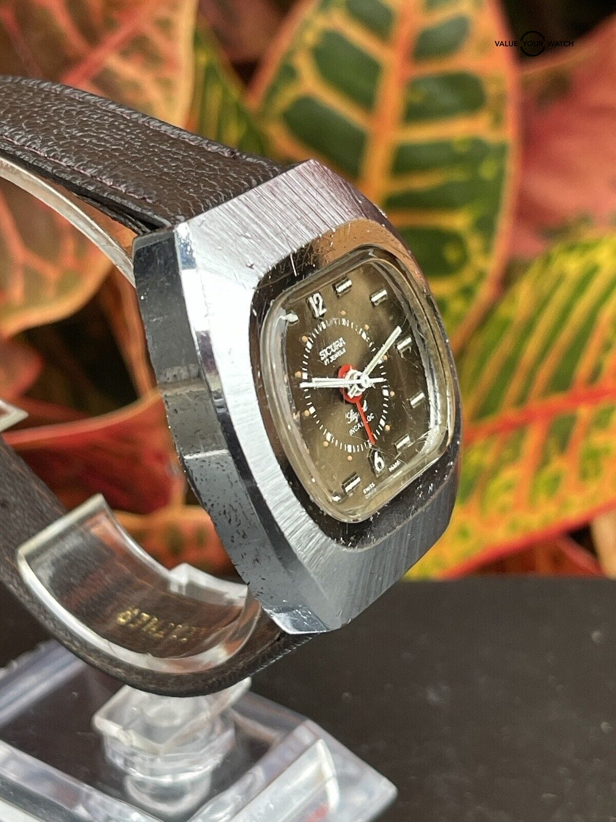 Vintage Sicura Signal Mechanical Alarm Watch Rare Brown Dial Runs Estate Sale - Image 11