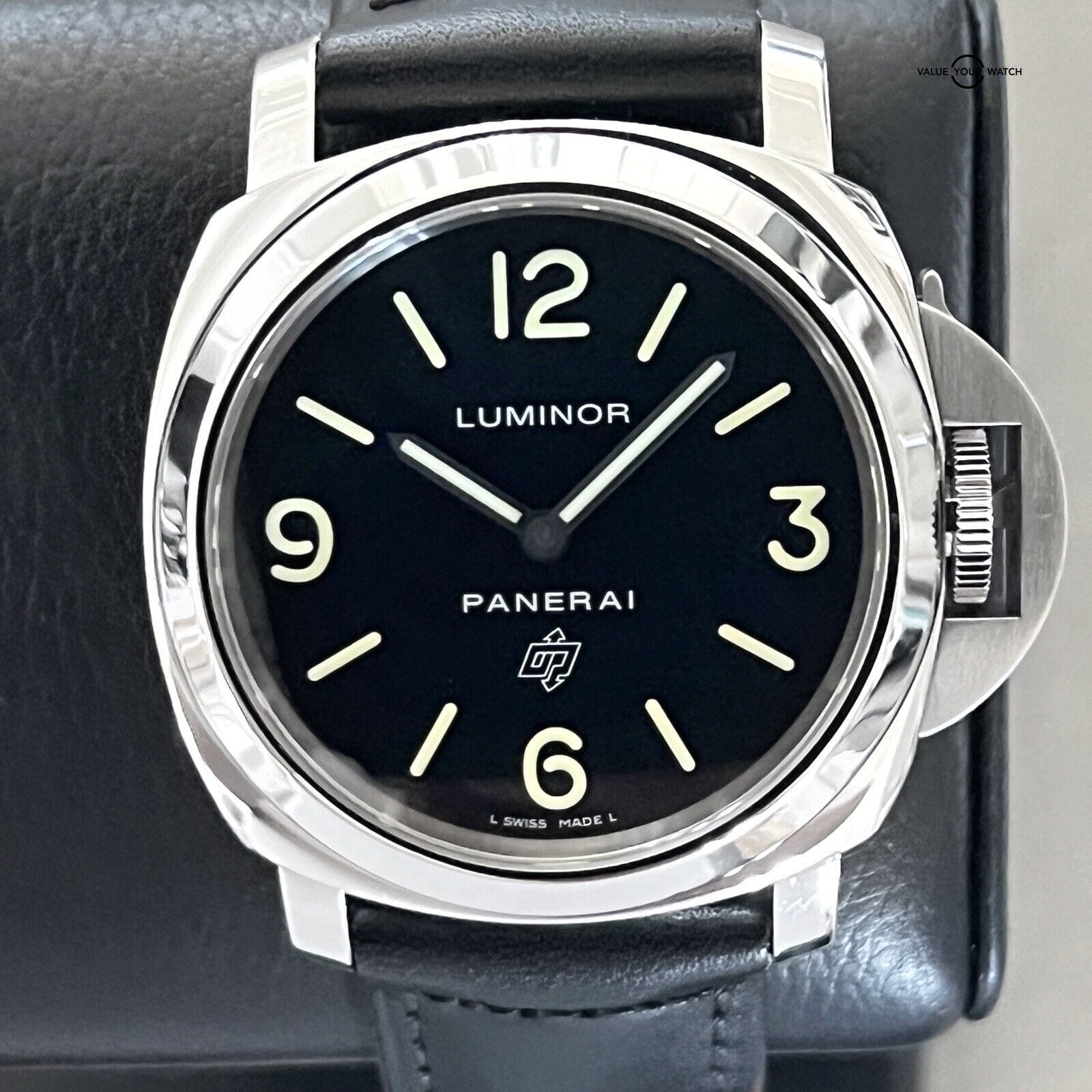 Panerai Luminor Marina Base Logo Black Dial Steel Leather Full Set PAM01000