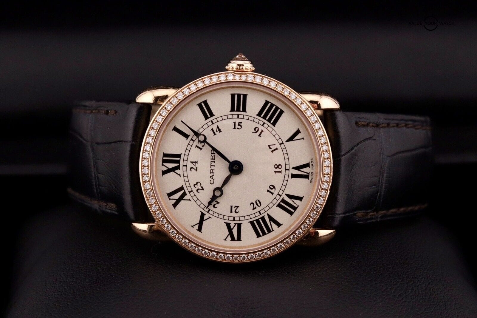 Cartier Ronde Louis 29mm 18K Rose Gold Cream Dial Diamond Ladies Watch WR000351