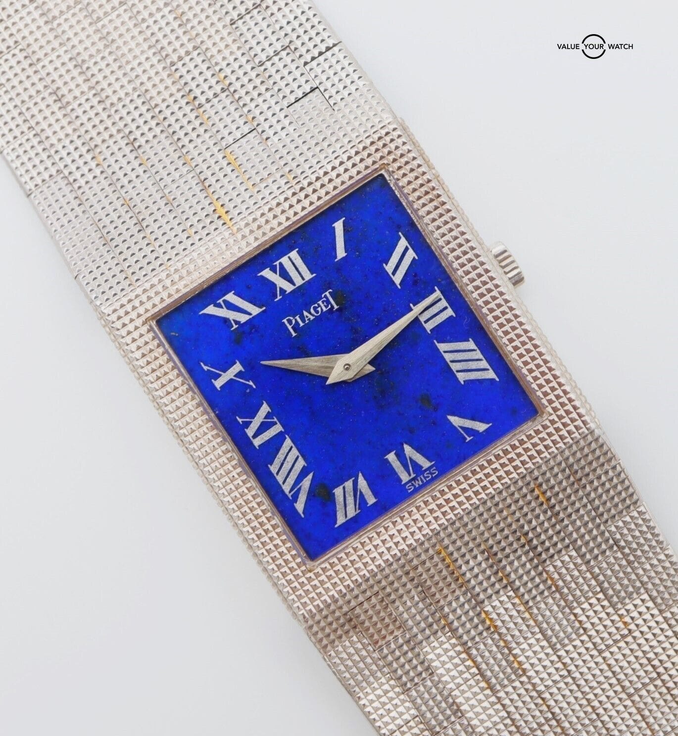 Vintage Piaget 9131 18K White Gold Manual Wind Blue Lapis Dial 27mm!