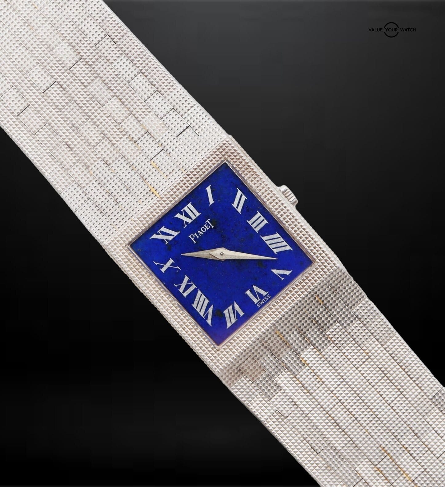 Vintage Piaget 9131 18K White Gold Manual Wind Blue Lapis Dial 27mm! - Image 5