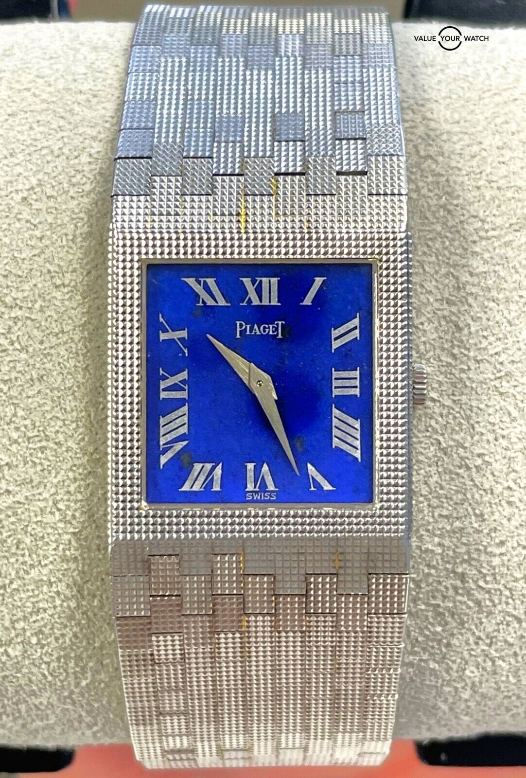 Vintage Piaget 9131 18K White Gold Manual Wind Blue Lapis Dial 27mm! - Image 7