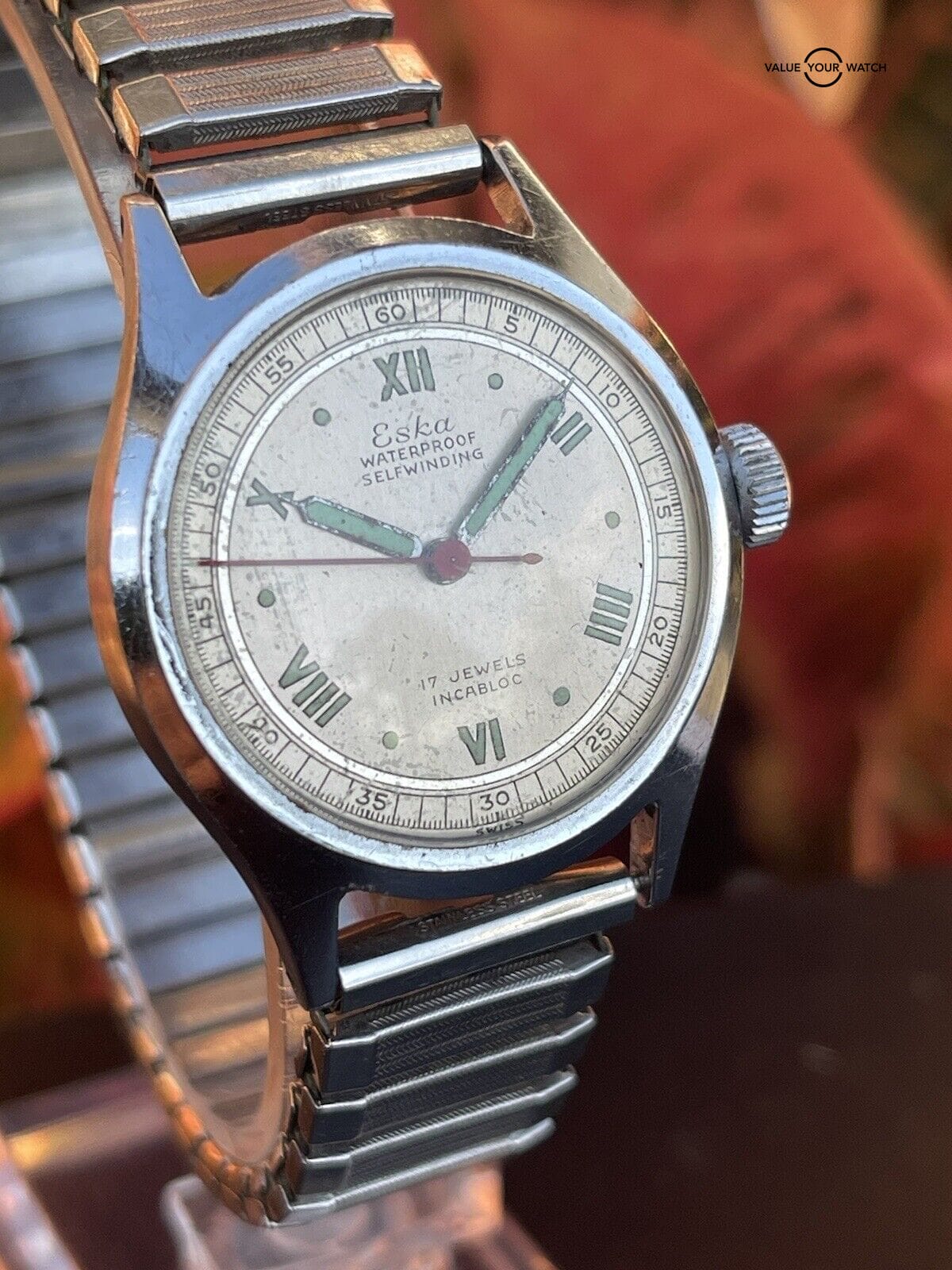 Vintage Eska 17 Jewels Self-Wind Bumper Auto Military Field Watch Estate Sale