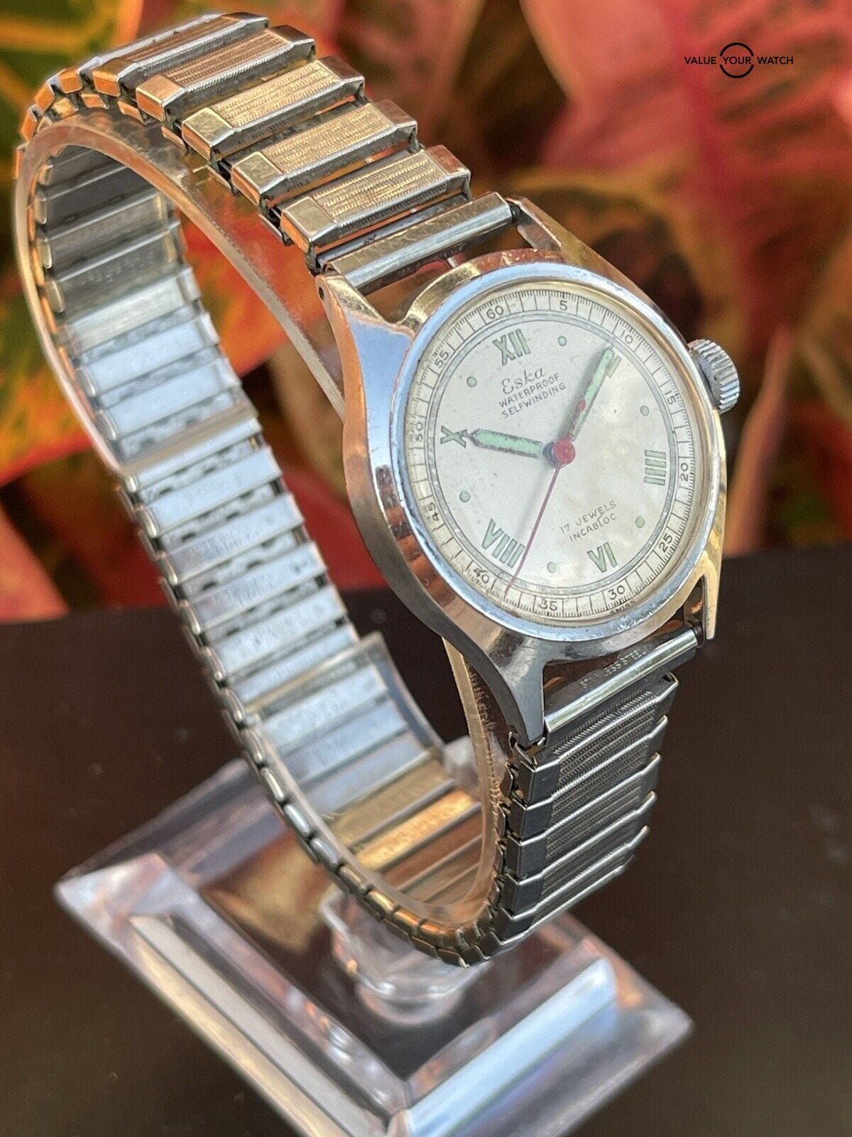 Vintage Eska 17 Jewels Self-Wind Bumper Auto Military Field Watch Estate Sale - Image 3