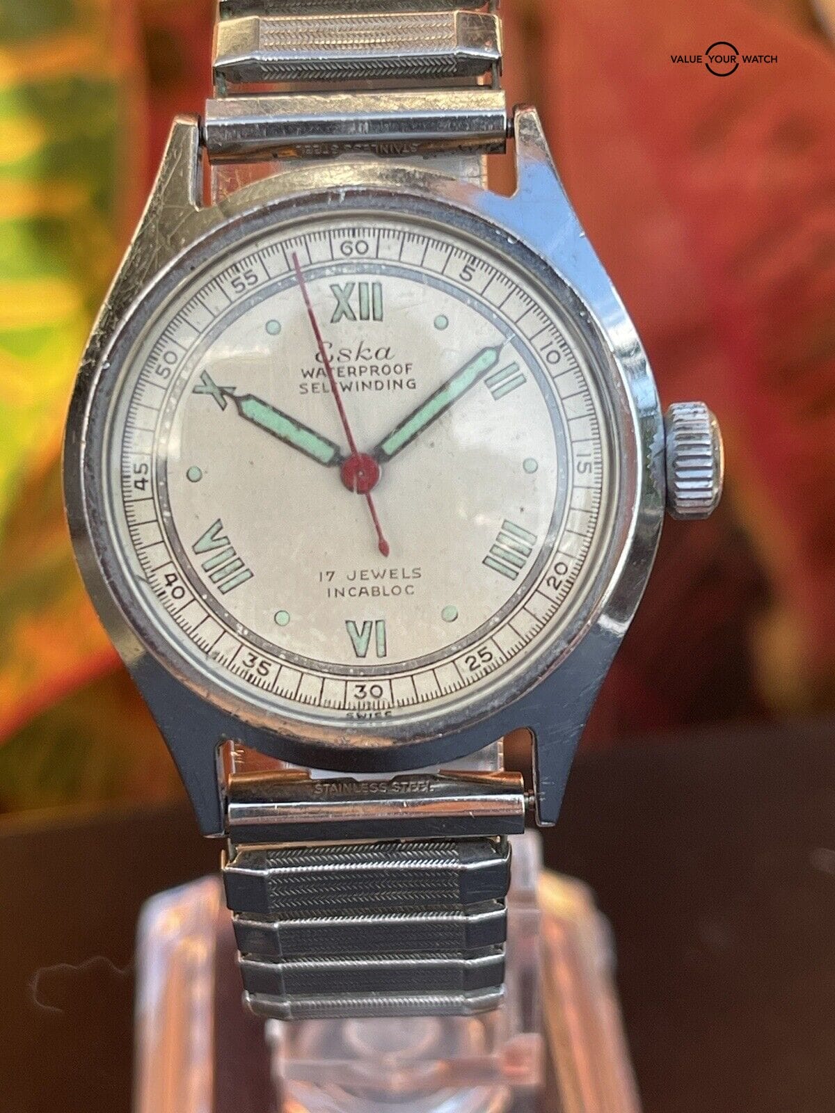 Vintage Eska 17 Jewels Self-Wind Bumper Auto Military Field Watch Estate Sale - Image 10