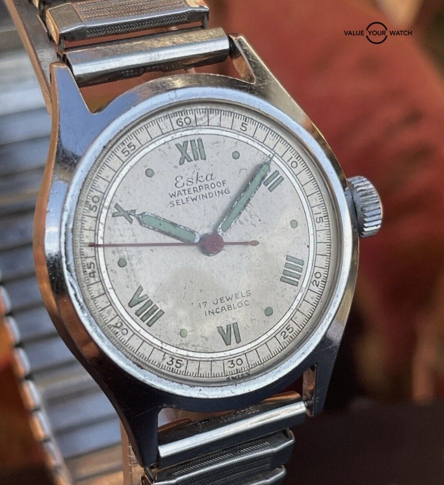 Vintage Eska 17 Jewels Self-Wind Bumper Auto Military Field Watch Estate Sale - Image 12