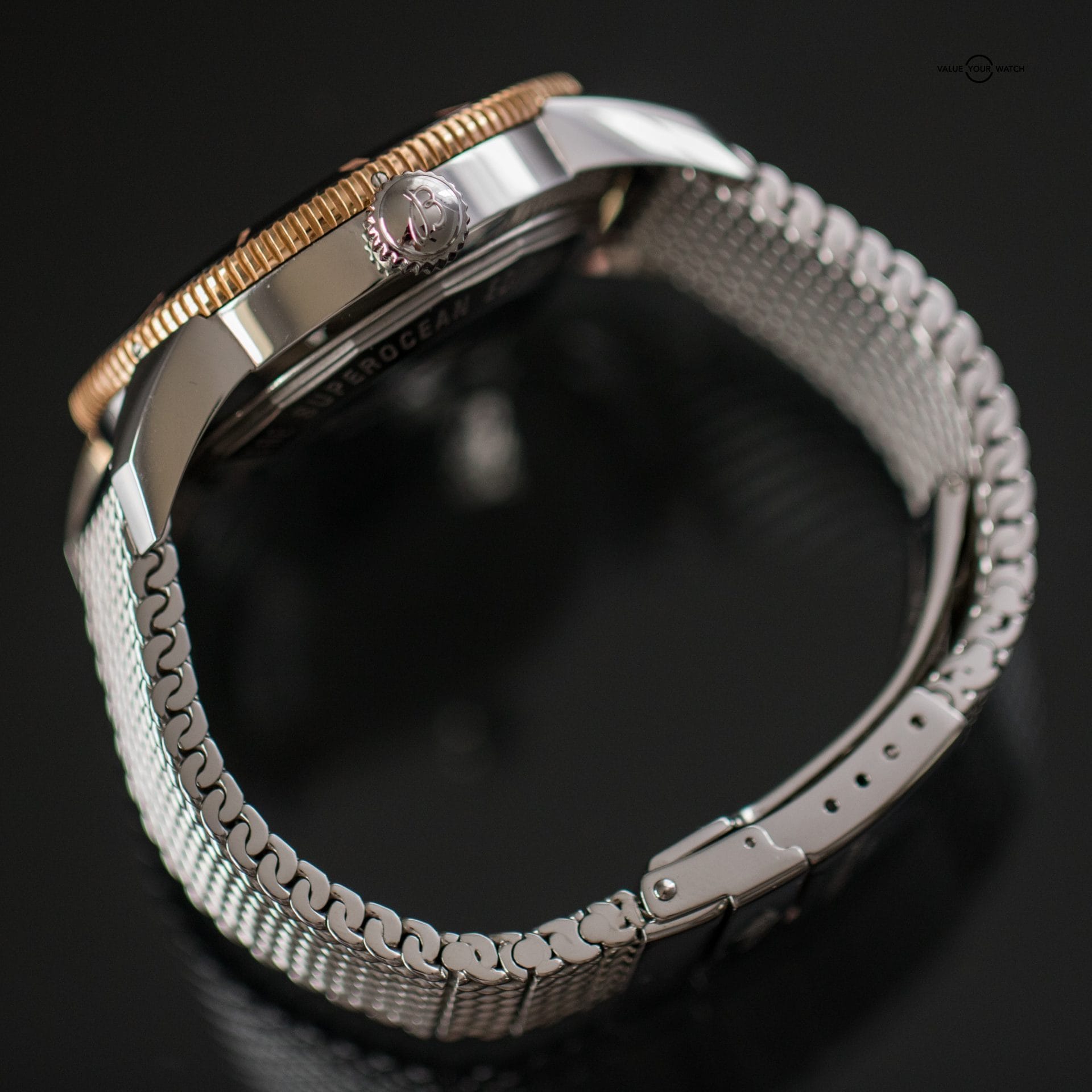 Breitling Superocean Heritage ll B20 44mm Gold Bezel Black Dial, Mesh Bracelet - Image 10