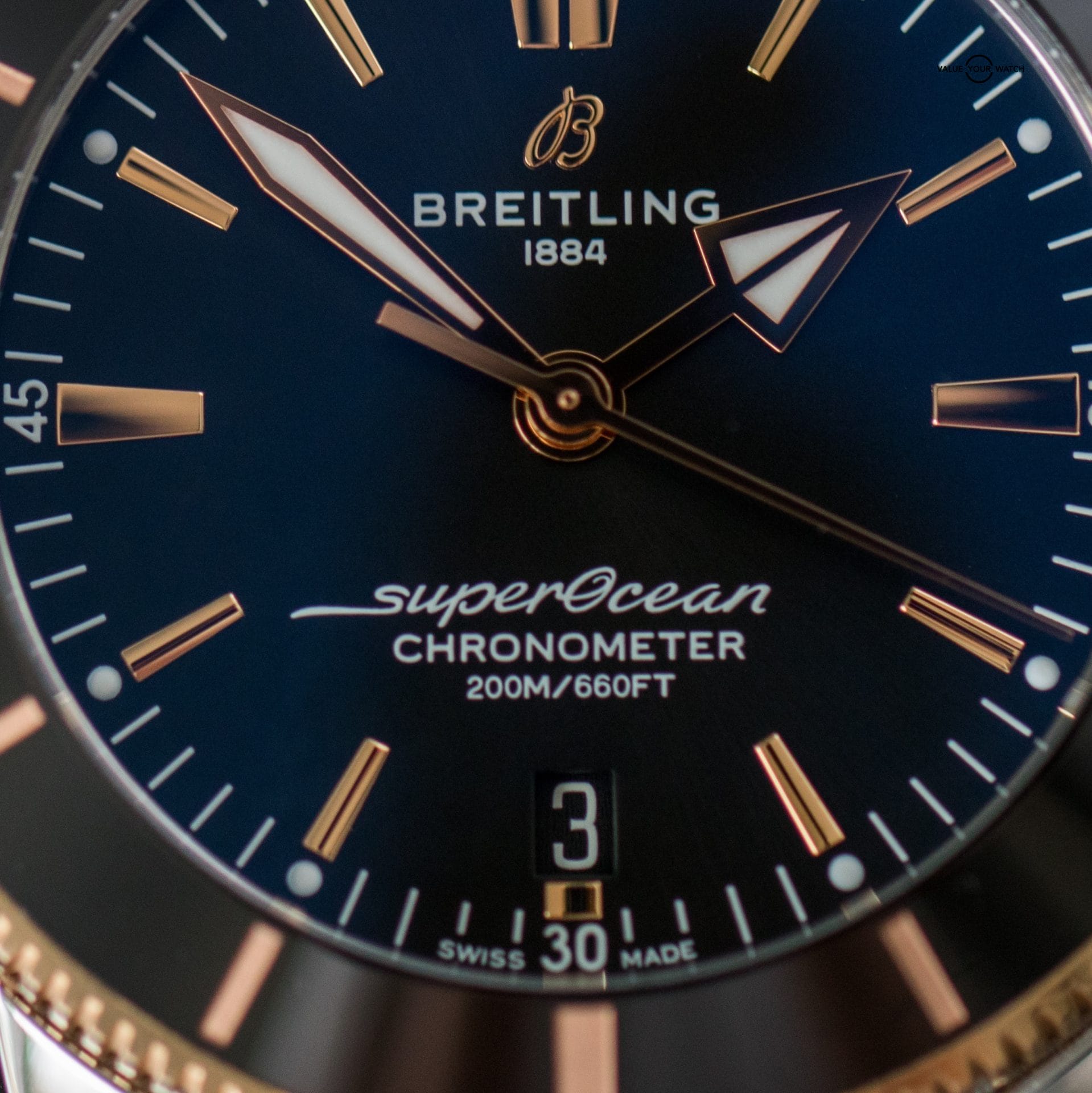 Breitling Superocean Heritage ll B20 44mm Gold Bezel Black Dial, Mesh Bracelet - Image 6